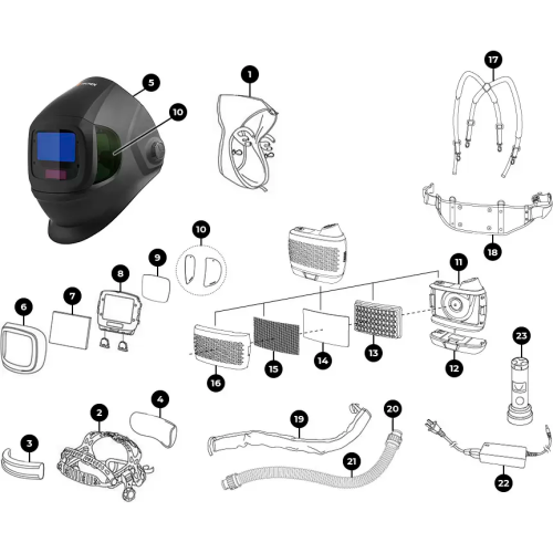 Сварочная маска с автоматическим светофильтром и подачей воздуха Tecmen ADF930S черная с PAPR